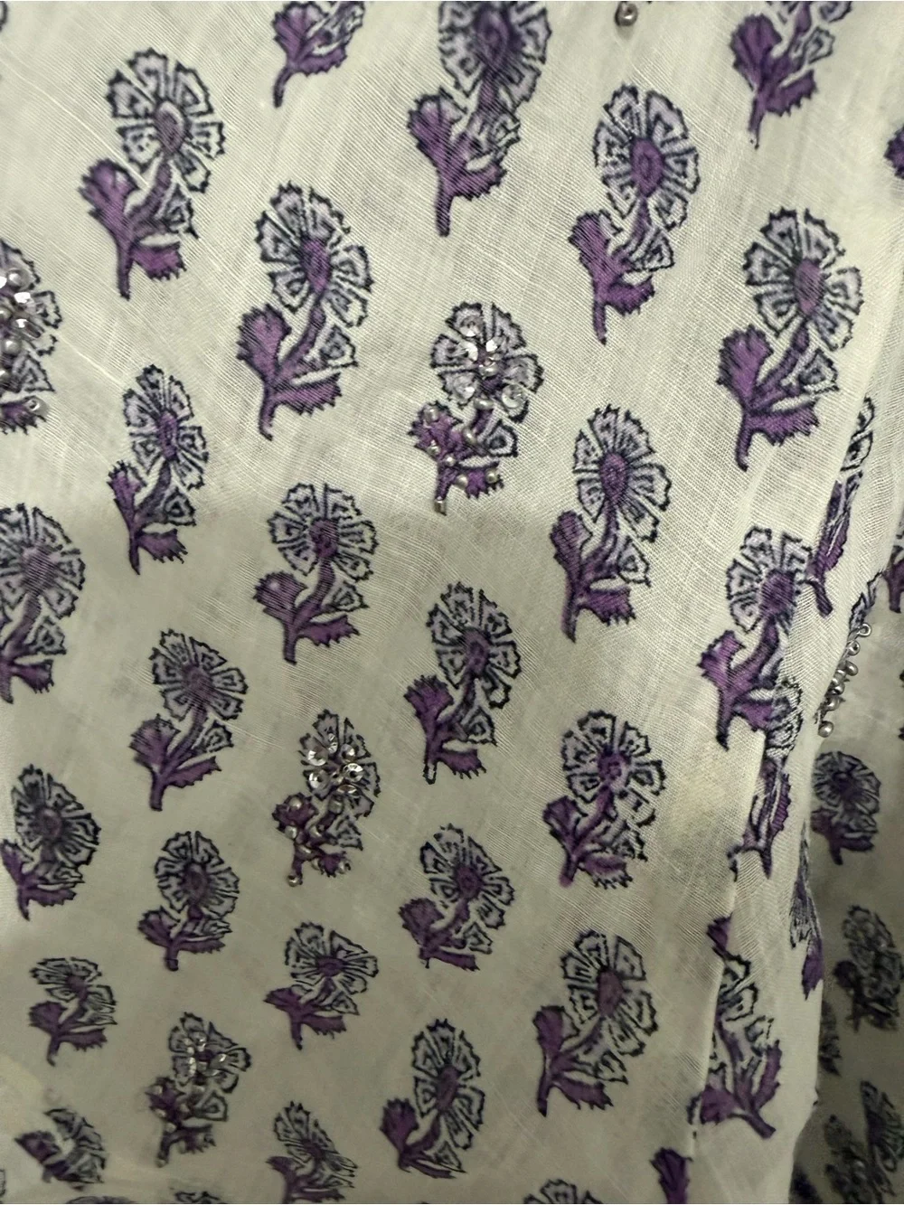 J. Crew Lilac and White Puff-Sleeve Printed Blouse